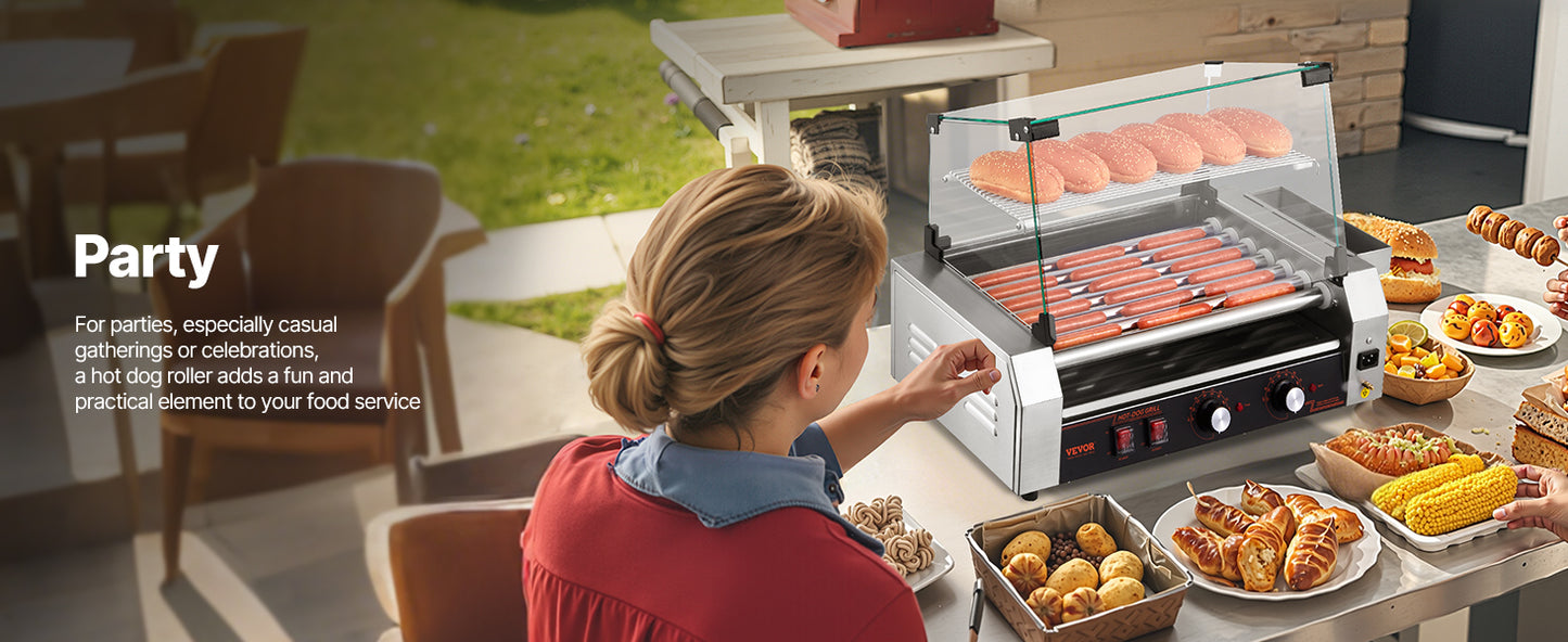 VEVOR Commercial Hot Dog Rollers Stainless Steel Dual Temperature Control