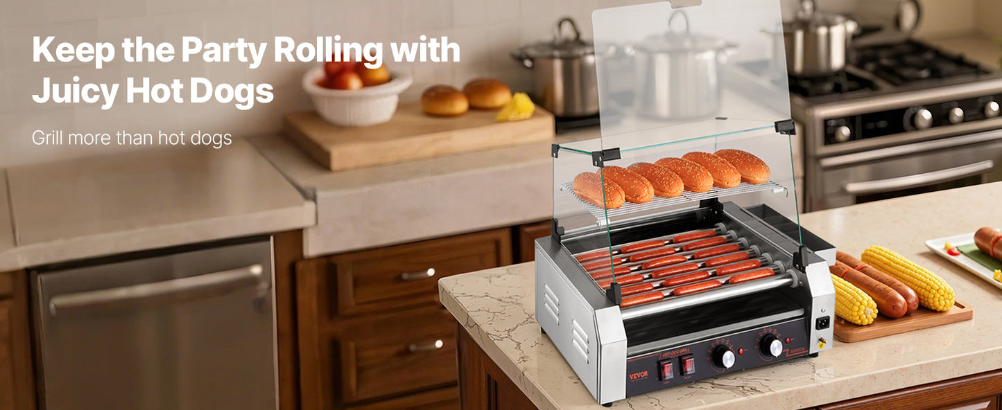 VEVOR Commercial Hot Dog Rollers Stainless Steel Dual Temperature Control