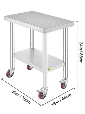 SucceBuy Stainless Steel Kitchen Work Table With Caster Wheels Commercial