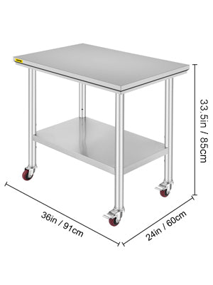 SucceBuy Stainless Steel Kitchen Work Table With Caster Wheels Commercial