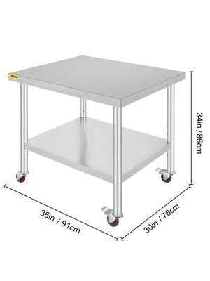 SucceBuy Stainless Steel Kitchen Work Table With Caster Wheels Commercial
