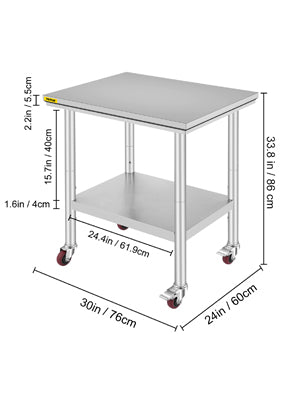 SucceBuy Stainless Steel Kitchen Work Table With Caster Wheels Commercial