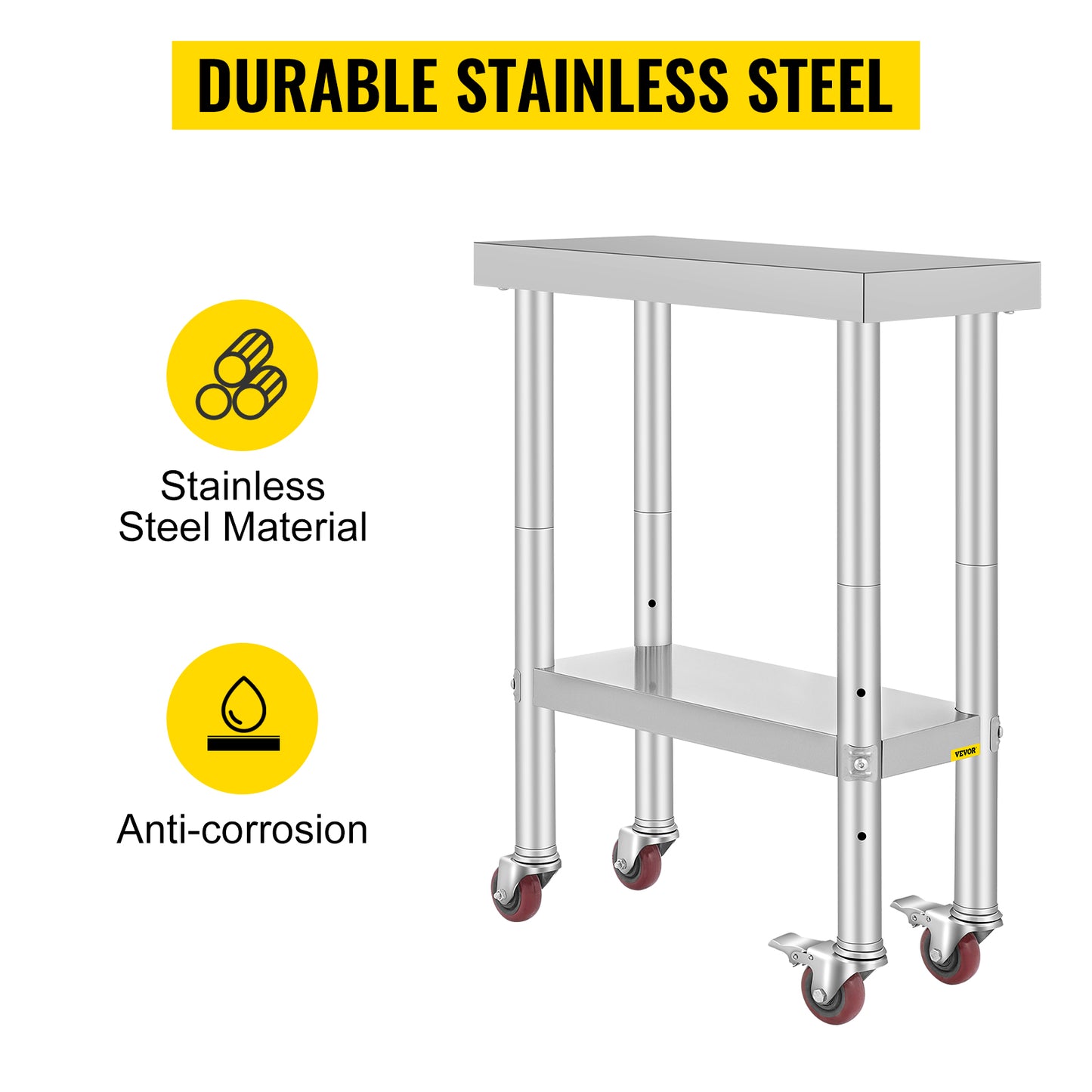 SucceBuy Stainless Steel Kitchen Work Table With Caster Wheels Commercial