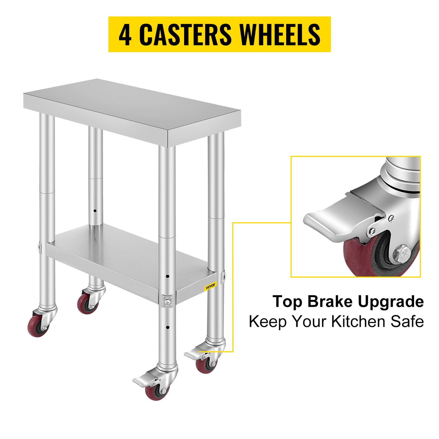 SucceBuy Stainless Steel Kitchen Work Table With Caster Wheels Commercial