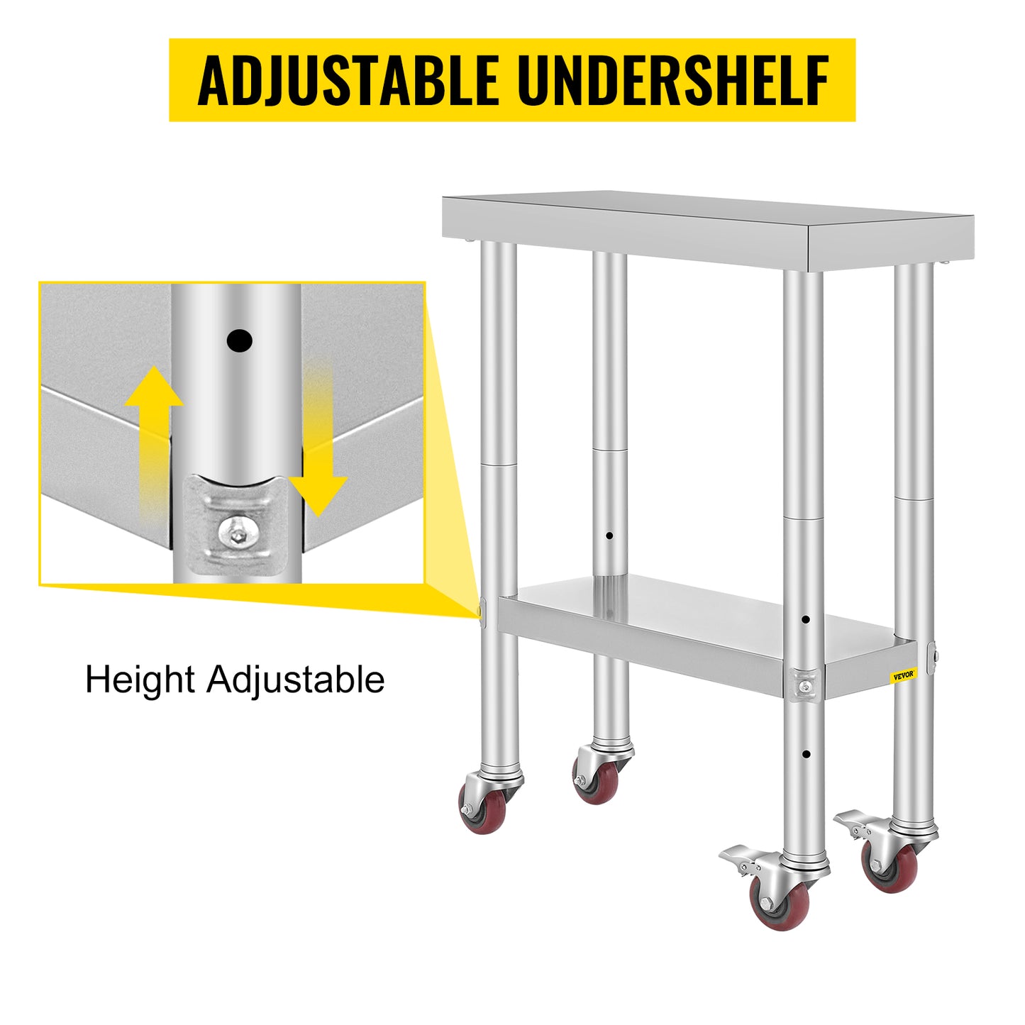 SucceBuy Stainless Steel Kitchen Work Table With Caster Wheels Commercial
