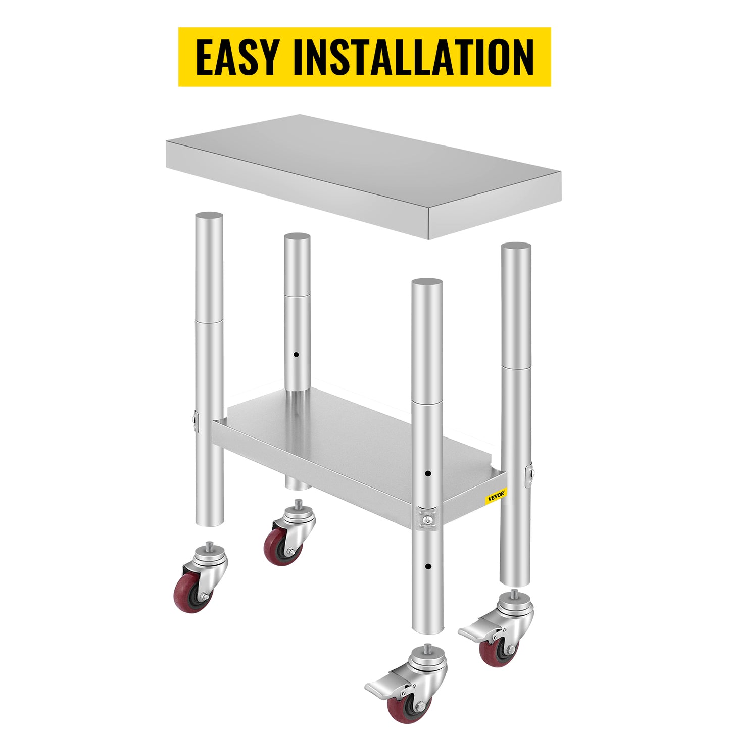 SucceBuy Stainless Steel Kitchen Work Table With Caster Wheels Commercial