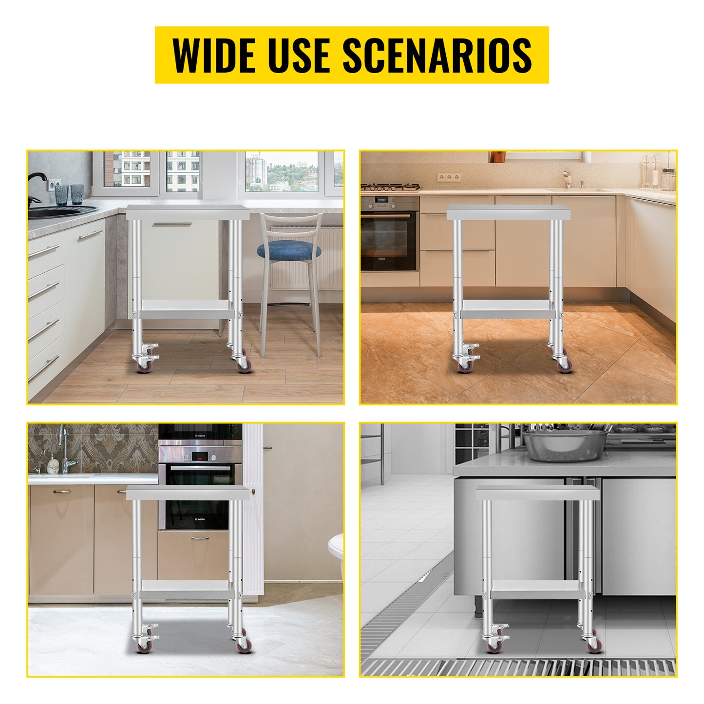 SucceBuy Stainless Steel Kitchen Work Table With Caster Wheels Commercial