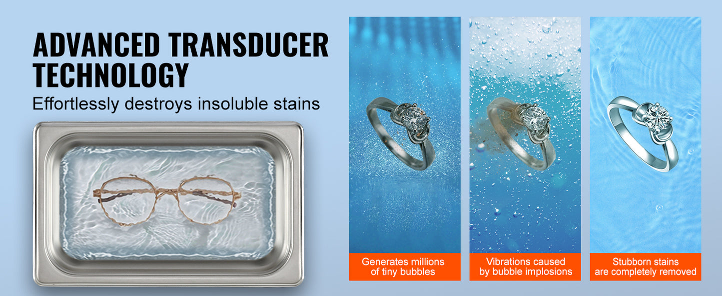 SucceBuy Ultrasonic Cleaner Stainless Steel Portable Home Appliance
