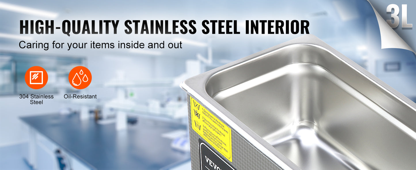 SucceBuy Ultrasonic Cleaner Stainless Steel Portable Home Appliance